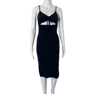 Roxy Navy Blue Front Cutout V-Neck Ribbed Cotton Blend Midi Dress XS